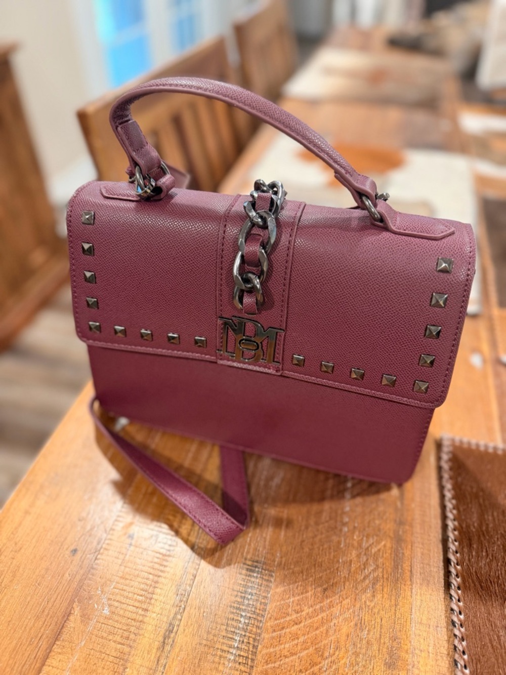 Badgley Mischka Women’s handbag with matching wallet and pouch in pretty plum